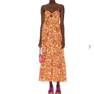 Zimmerman Violet Tie Midi Dress in Khaki Multi Floral